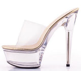 Jnyhbzz Style Sexy Super High Heels 15CM Thin Heel Waterproof Platform Slippers Transparent Crystal Shoes Wedding Shoes Banquet High Heel