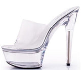 Jnyhbzz Style Sexy Super High Heels 15CM Thin Heel Waterproof Platform Slippers Transparent Crystal Shoes Wedding Shoes Banquet High Heel