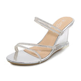 Jnyhbzz Wedge Sandal Female Summer Two Wear Sexy Crystal Transparent Glass Diamond Wedge Sandal
