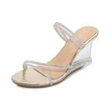 Jnyhbzz Wedge Sandal Female Summer Two Wear Sexy Crystal Transparent Glass Diamond Wedge Sandal