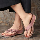 Jnyhbzz Summer Plus-Size Sandals Female Multi-Color Handmade Retro Flowers Flat Slope And Clip Toe Sandals