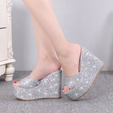 Jnyhbzz Bottom Sandals Women's Shoes 2024 New High Heel Banquet Reception Shoes Sequined Wedge Slippers Summer