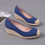 Jnyhbzz Slope And Fisherman Shoes Female 2024 New Four Seasons Canvas High Heels With A Single Shoe