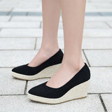 Jnyhbzz New Wedge Wedge Single Shoes Women's Shallow Pointed Thick Grass Woven High Heel Women's Shoes Thick Heel