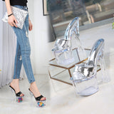 Jnyhbzz Ultra High With Crystal Slope With Slippers Women's Summer Waterproof Platform Anti-Slip Thick Bottom Sexy Versatile With Ultra High With Cool Drag
