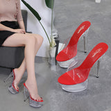 Jnyhbzz Style Sexy Super High Heels 15CM Thin Heel Waterproof Platform Slippers Transparent Crystal Shoes Wedding Shoes Banquet High Heel