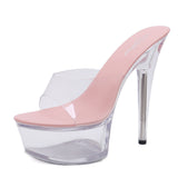 Jnyhbzz Style Sexy Super High Heels 15CM Thin Heel Waterproof Platform Slippers Transparent Crystal Shoes Wedding Shoes Banquet High Heel