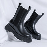 Jnyhbzz 2024 New Youth Round Head Trend High Help Middle Tube Thick Bottom Set Foot Men's Thick Bottom Martin Boots 9884-R