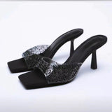 Jnyhbzz Summer New Style Slippers Female Transparent Diamond Square Head A Character High With Fashion Large Size Sandals
