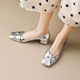 Jnyhbzz Vintage Silver Shallow Mouth Sandals Women's Low Heel Summer 2024 New Style Elegant Soft Leather Square Head Thick Heel Mary Jane Shoes
