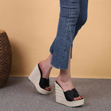 Jnyhbzz Cm Hate Sky High Slope With Thick Bottom High Heel Slippers Show Fashion Women's Shoes Straw Hemp Rope Bottom