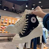 Jnyhbzz Slope Heel Canvas Shoes Female 2024 New Round Head Lace With Versatile Heighten Platform High Top Shoes Small White Shoes