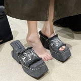 Jnyhbzz Summer New Fashion Women's Shoes Korean Version With Thick Bottom Word-Dragging Female Cake Bottom Slope With Water Diamond Slippers