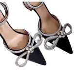 Jnyhbzz Summer Sandals Women's New Pointed Rhinestone Bow One Word Button Belt Sexy High Heel Plus Size Women's Shoes