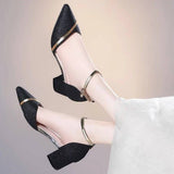 Jnyhbzz Thick Heel Shoes Women 2024 New Daily Baotou Square Root Women's Shoes One Word Buckle High Heel Shoes