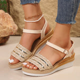 Jnyhbzz Wedge Sandals Women 2024 Summer New Platform One-Line Buckle To Wear Roman Beach Sandals