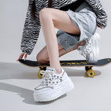 Jnyhbzz Sole Small White Shoes Female 2024 Autumn New Fashion Rivets Small Show Thin Loose Cake Shoes Lace Casual Sports Shoes