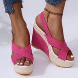 Jnyhbzz Summer Platform Platform Sandals Denim Cross Buckle Beach Sandals