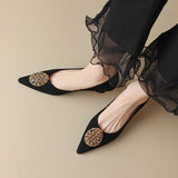 Jnyhbzz Spring 2024 New Soft Leather Pointed Metal Buckle Shallow Single Shoes Cat With Temperament Commuting High Heels