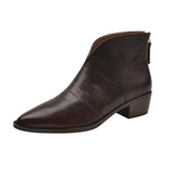 Jnyhbzz Vintage Short Tube Martin Boots British Style Soft Leather Middle Heel Western Boots Women's Ankle Boots Thick Heel Pointed Head 2024 New Style