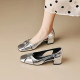 Jnyhbzz Vintage Silver Shallow Mouth Sandals Women's Low Heel Summer 2024 New Style Elegant Soft Leather Square Head Thick Heel Mary Jane Shoes
