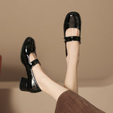 Jnyhbzz 2024 New Thick Heel Shallow Soft Leather Single Shoes Korean College Professional Work Commuting Women's Shoes Square Head Shoes