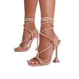 Jnyhbzz Summer Plus Size Sandals Women's Head Solid Color Ankle Ring Strap Sexy Fashion High Heels