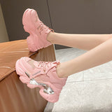 Jnyhbzz Station Thick Bottom Dad Shoes Round Head Spring And Autumn New Fashion Casual Net Front With Sports Shoes Female Platform Shoes