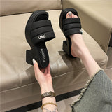 Jnyhbzz Thick Bottom One Word Cool Slippers Female 2024 Summer New Fashion Outside Wearing Slippers Thick Heel Sandals Female