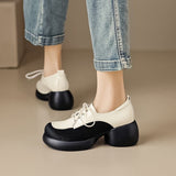 Jnyhbzz Wind Platform Platform Small Leather Shoes Female Soft Leather Soft Hair 2024 New Spring And Autumn High Heel Thick Heel Tie-Up Single Shoes