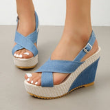 Jnyhbzz Summer Platform Platform Sandals Denim Cross Buckle Beach Sandals