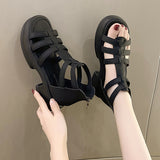 Jnyhbzz Sole Temperament Sandals Women 2024 Summer New Fashion Soft Sole Back Zipper Fairy Wind Roman Sandals