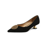 Jnyhbzz Spring 2024 New Soft Leather Pointed Metal Buckle Shallow Single Shoes Cat With Temperament Commuting High Heels