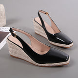 Jnyhbzz Slope Heel Thick Bottom High Heel Baotou Drag Women's Shoes Straw Hemp Rope Primer Leather Back Empty Slippers Female