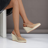 Jnyhbzz Thick Bottom High Heel Pointed Corduroy Women's Shoes After Empty Buckle Holiday Grass Hemp Rope Bottom