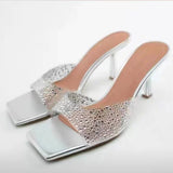 Jnyhbzz Summer New Style Slippers Female Transparent Diamond Square Head A Character High With Fashion Large Size Sandals