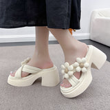 Jnyhbzz Wind Flower Thick Bottom Slippers Female Wear Female 2024 Summer New Fashion Beach Open Toe Slippers Women