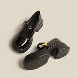 Jnyhbzz Sole Loafers Female Retro British Style Pine Platform Small Leather Shoes Thick Heel Mary Jane Single Shoes Casual Shoes