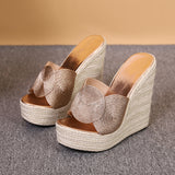 Jnyhbzz Cm Hate Sky High Slope With Thick Bottom High Heel Slippers Show Fashion Women's Shoes Straw Hemp Rope Bottom