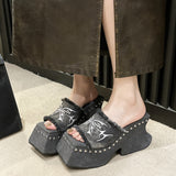 Jnyhbzz Summer New Fashion Women's Shoes Korean Version With Thick Bottom Word-Dragging Female Cake Bottom Slope With Water Diamond Slippers
