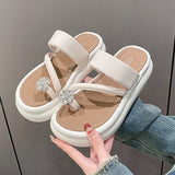 Jnyhbzz Toe Diamond Slippers Female 2024 Summer New Korean Version Fashion Leisure Thick Bottom One Word Outside Wear Slippers