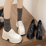 Jnyhbzz Square Head Loafers Women 2024 New Fashion Increased Front Tie Single Shoes Casual College Wind Small Leather Shoes