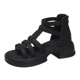 Jnyhbzz Sole Temperament Sandals Women 2024 Summer New Fashion Soft Sole Back Zipper Fairy Wind Roman Sandals