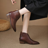 Jnyhbzz Vintage Short Tube Martin Boots British Style Soft Leather Middle Heel Western Boots Women's Ankle Boots Thick Heel Pointed Head 2024 New Style