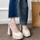 Jnyhbzz High Heel Barbie Shoes Platform Platform Thick Heel Fairy White Mary Jane Shoes Small 12Cm Wedding Dress Artifact Wedding Shoes