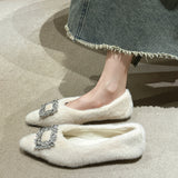Jnyhbzz Square Buckle Pointed Head Shallow Single Shoes Women 2024 Temperament A Foot Pedal Wool Shoes To Keep Warm And Comfortable Pregnant Shoes