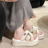Jnyhbzz Summer New Platform Soft Leather Slippers Women Wear Cross-Platform Beach Shoes Casual Fairy Wind Sandals