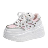 Jnyhbzz Sole Small White Shoes Female 2024 Autumn New Fashion Rivets Small Show Thin Loose Cake Shoes Lace Casual Sports Shoes