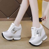 Jnyhbzz 2024 New Inner Heighten Small White Shoes Female Platform Korean Version Of Versatile Casual Shoes 12Cm Ultra High Heel Women's Singles Shoes