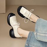 Jnyhbzz Wind Platform Platform Small Leather Shoes Female Soft Leather Soft Hair 2024 New Spring And Autumn High Heel Thick Heel Tie-Up Single Shoes